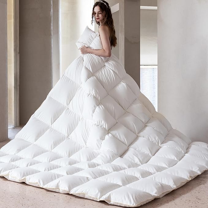 Goose Down Comforter Queen Size Noiseless Duvet Insert with Tabs Solid Grey 100%