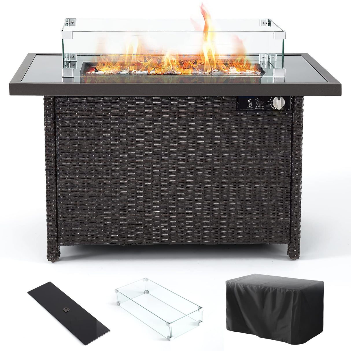 Propane Fire Pits, PAMAPIC 50,000 BTU Auto - Ignition Outdoor Fire Pit Table with Glass Wind Guard,41 Inch Outdoor Fire Tables for Patio Garden Deck Backyard Poolside - Bircata