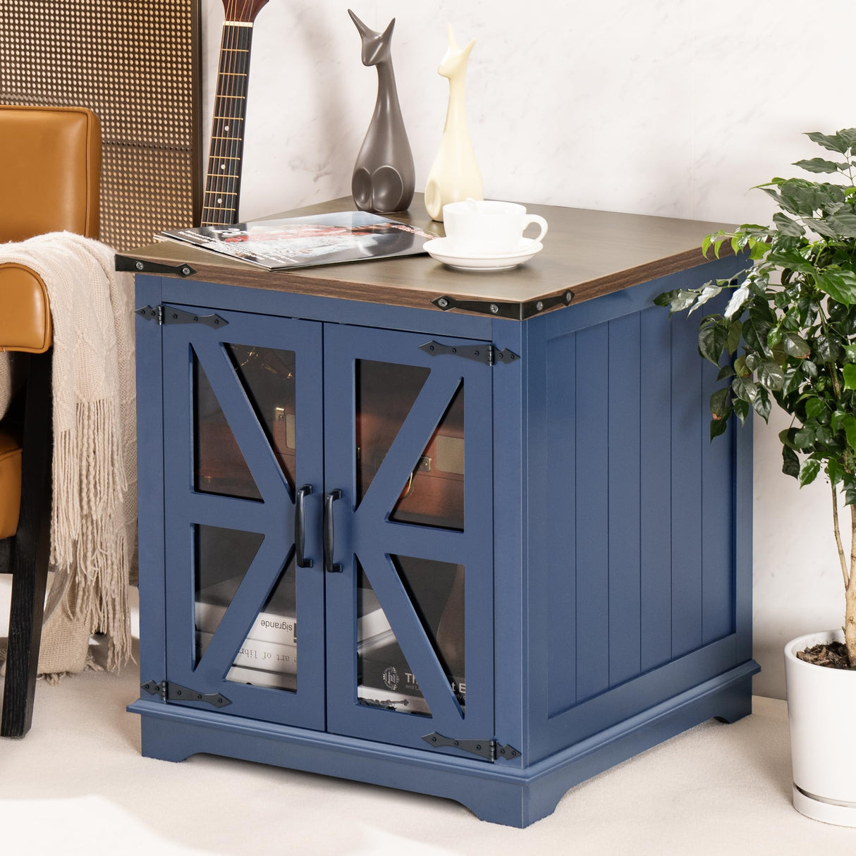 Wood Side Table Square Nightstand for Living Room