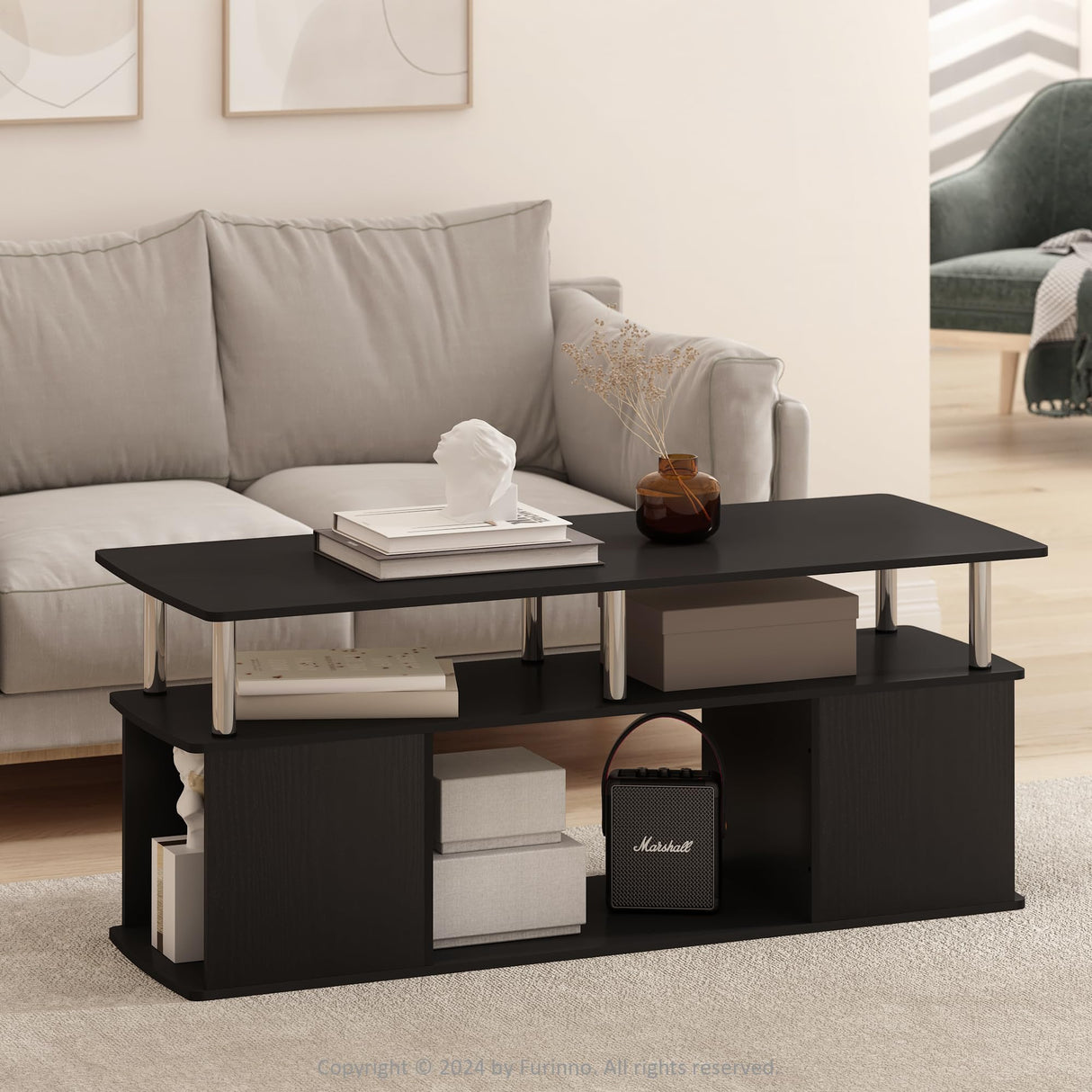 Jaya Utility Design Coffee Table, Americano, Stainless Steel Tubes