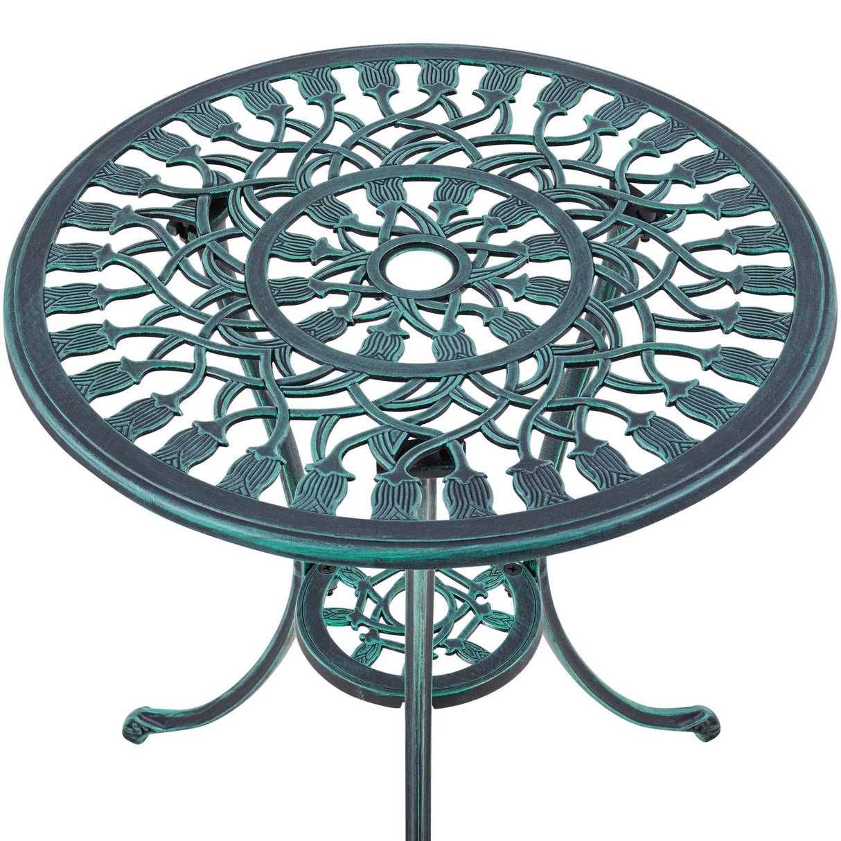 Cast Aluminum Bistro Set - 3-Piece Outdoor Patio Table and Chairs with Umbrella Hole