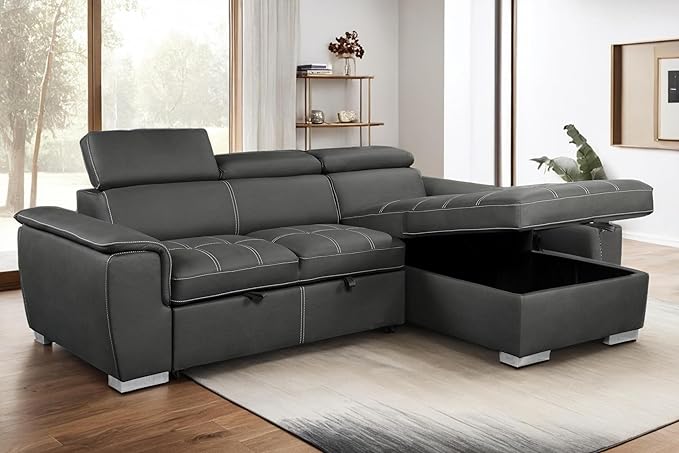 98'' Microfiber L-Shape Sectional Sleeper Couch with Pull-Out Bed, 4-Seater Sofa