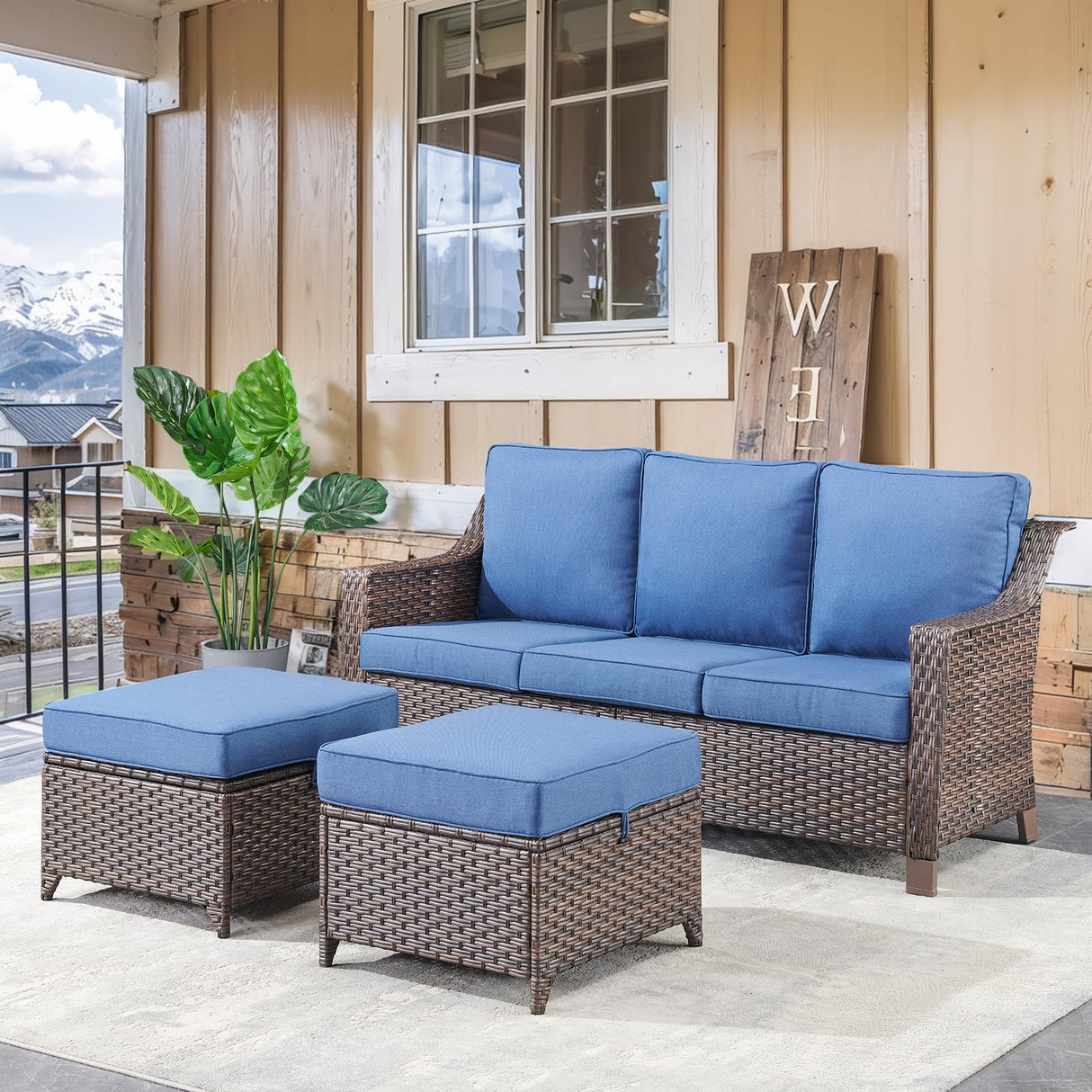 Outdoor Wicker Ottomans Rattan Footrests - Heavy Duty Outside Resin Rattan