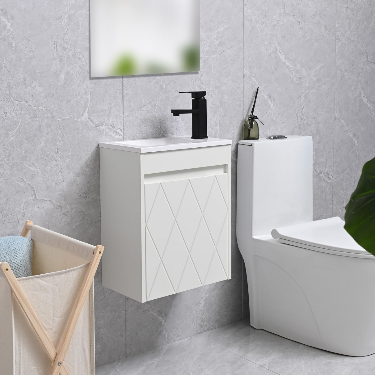 16" Bathroom Vanity Sink Combo for Small Space, Wall Mounted Bathroom Cabinet Set