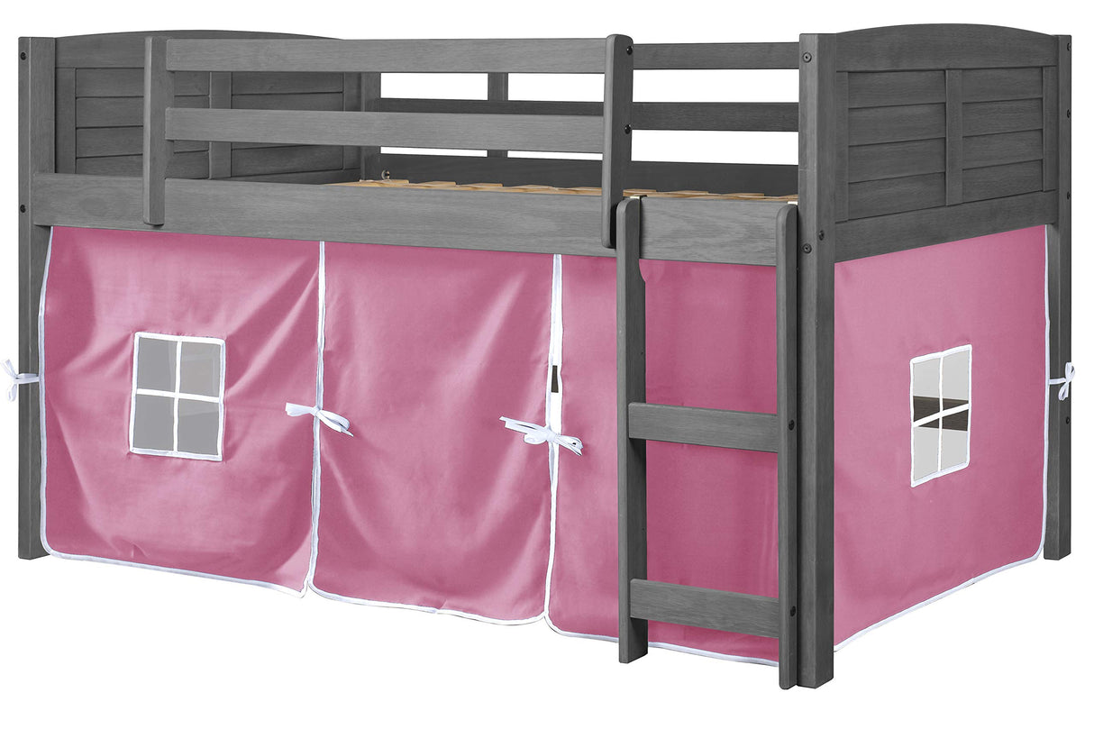 Louvered Low Loft with Pink Tent, Twin in White Finish