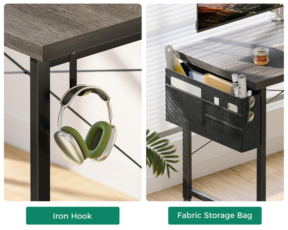 L Shaped Computer Desk with Storage Bag, 57.5 Inch Reversible Gaming Desk, Home