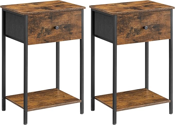 Nightstands, Set of 2 Side Tables with Fabric Drawer