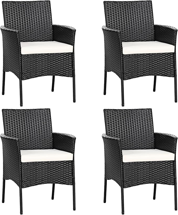 Wicker Patio Chairs Set of 4, Indoor Outdoor PE Rattan Armchairs w/Cane Back