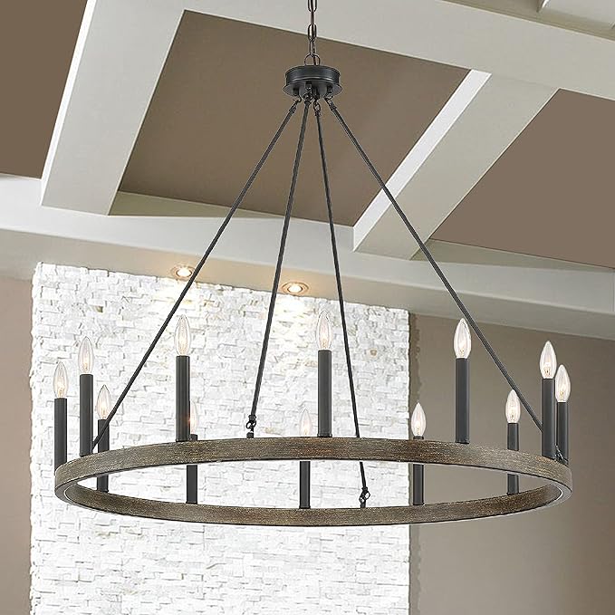 12 Lights Wagon Wheel Chandelier Lighting Farmhouse Candle Ceiling Light Fixtures