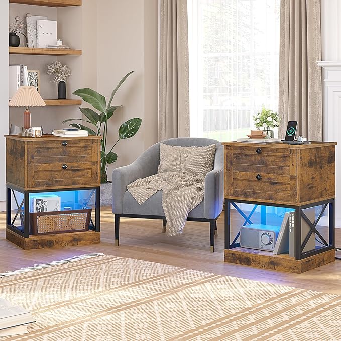 Rustic Nightstand with Charging Station