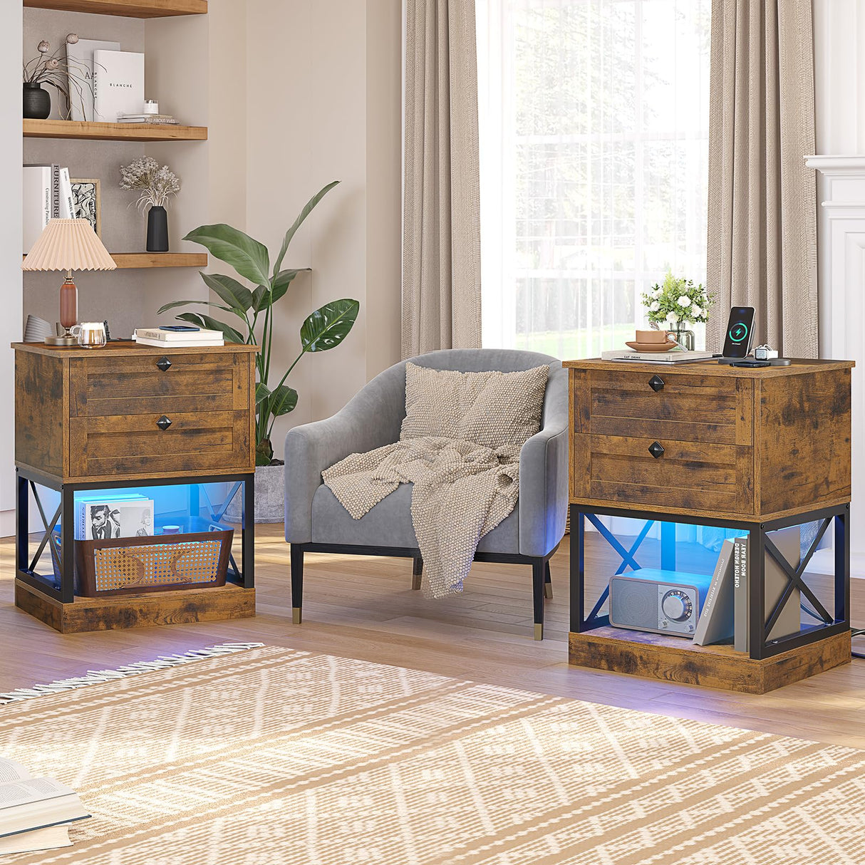 Rustic Nightstand with Charging Station