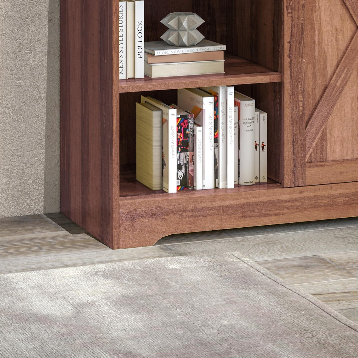 Farmhouse Coffee Bar Cabinet, 33" Buffet Sideboard with Sliding Barn Door and Adjustable Shelf, Kitchen Buffet Cabinet, Brown