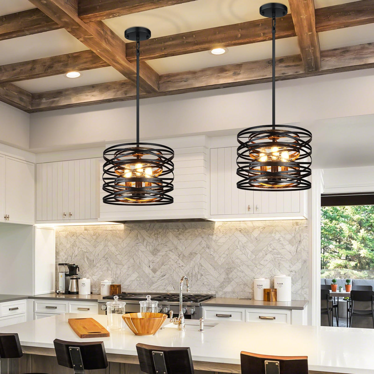 3-Light Farmhouse Black Chandelier for Dining Room Lighting Fixtures, 12.6''