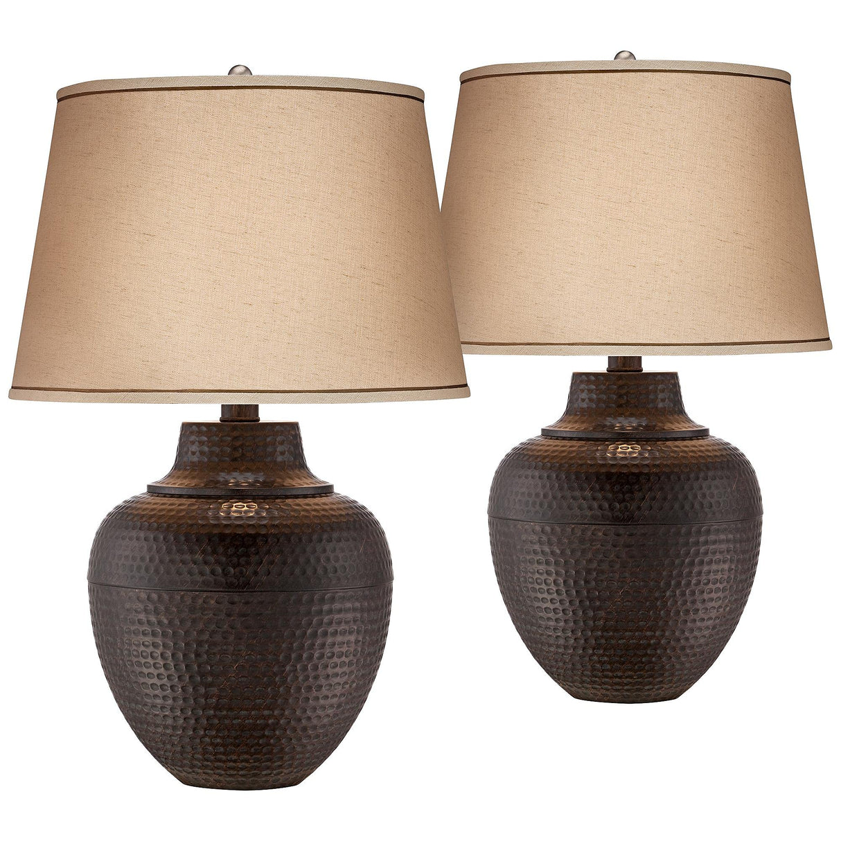 Brighton Rustic Traditional Farmhouse Table Lamps 27.25" Tall Set of 2 Hammered Bronze