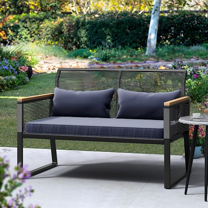 Patio Loveseat Wicker Outdoor Furniture, All Weather Rattan Conversation