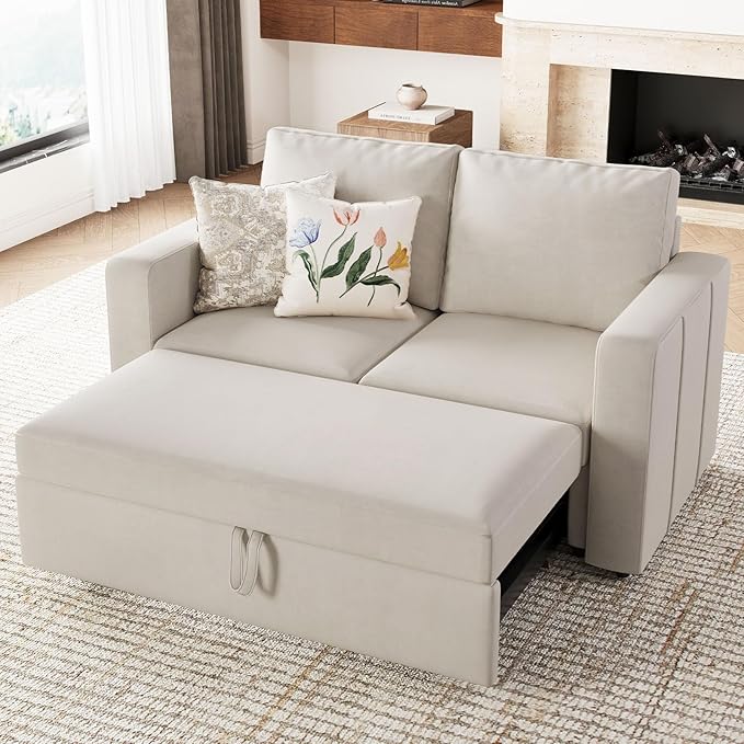Modular Sectional Sleeper Sofa with Pull Out Couch Bed Velvet Fabric Loveseat Sleeper