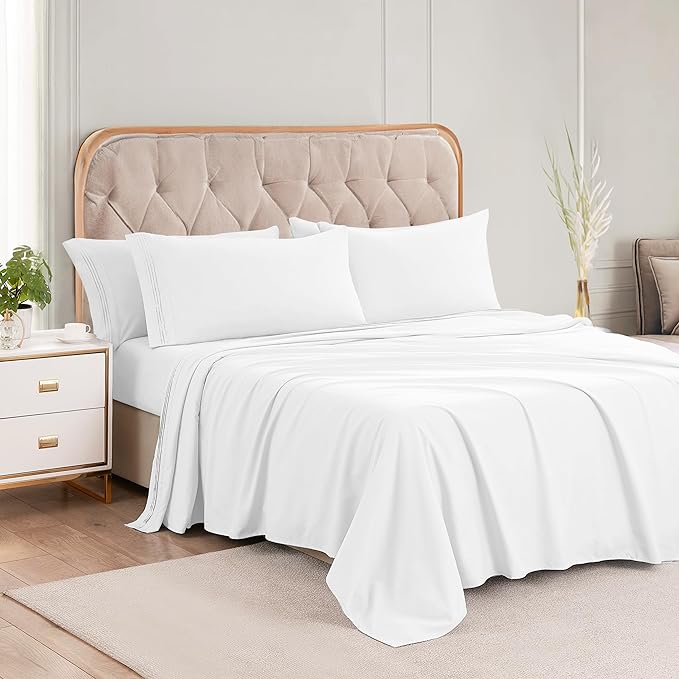 Cooling Sheets Queen - Deep Pocket Queen Sheet Set 6 Pieces, Wrinkle - Resistant