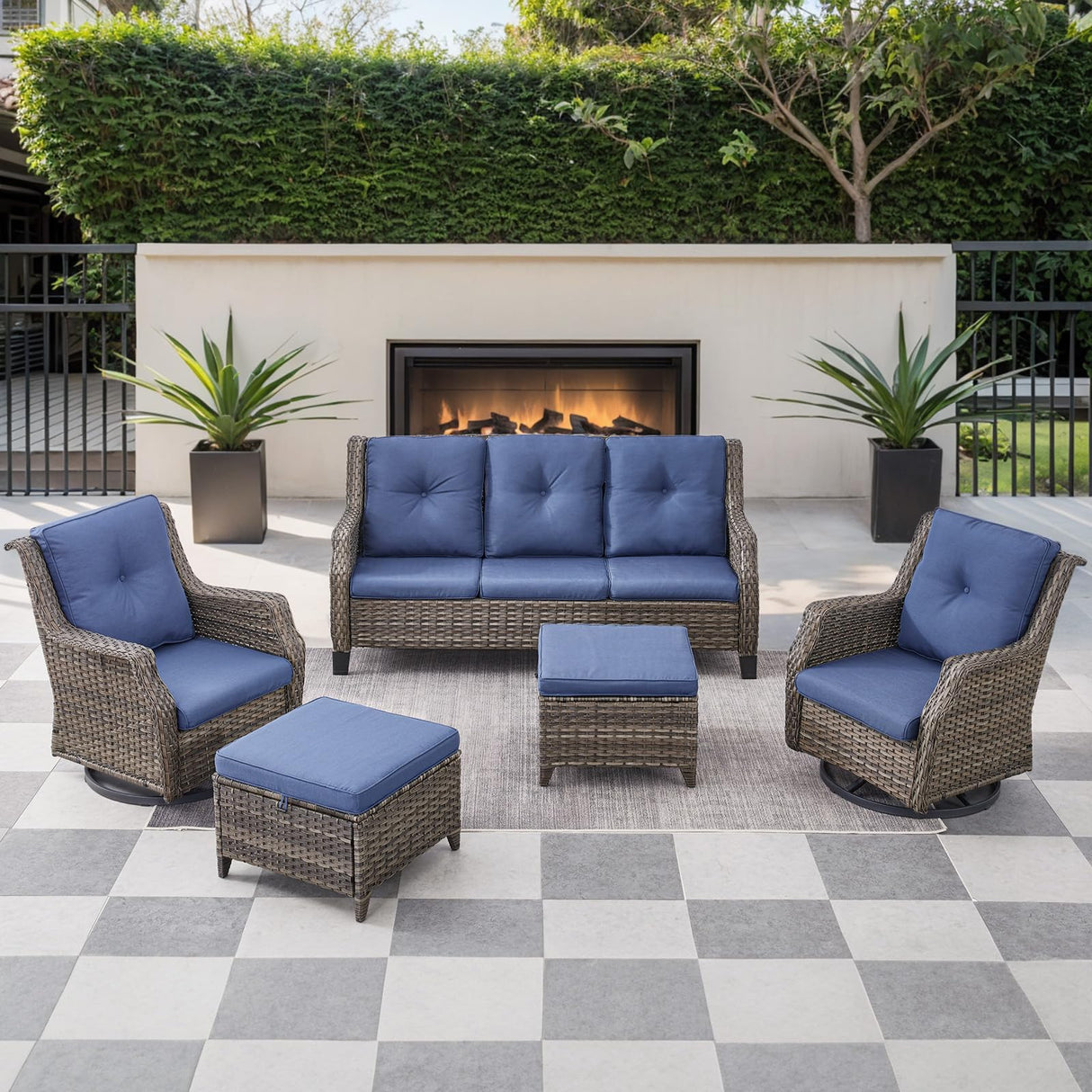 6 Pieces Patio Furniture Set - Wicker Patio Conversation Sets