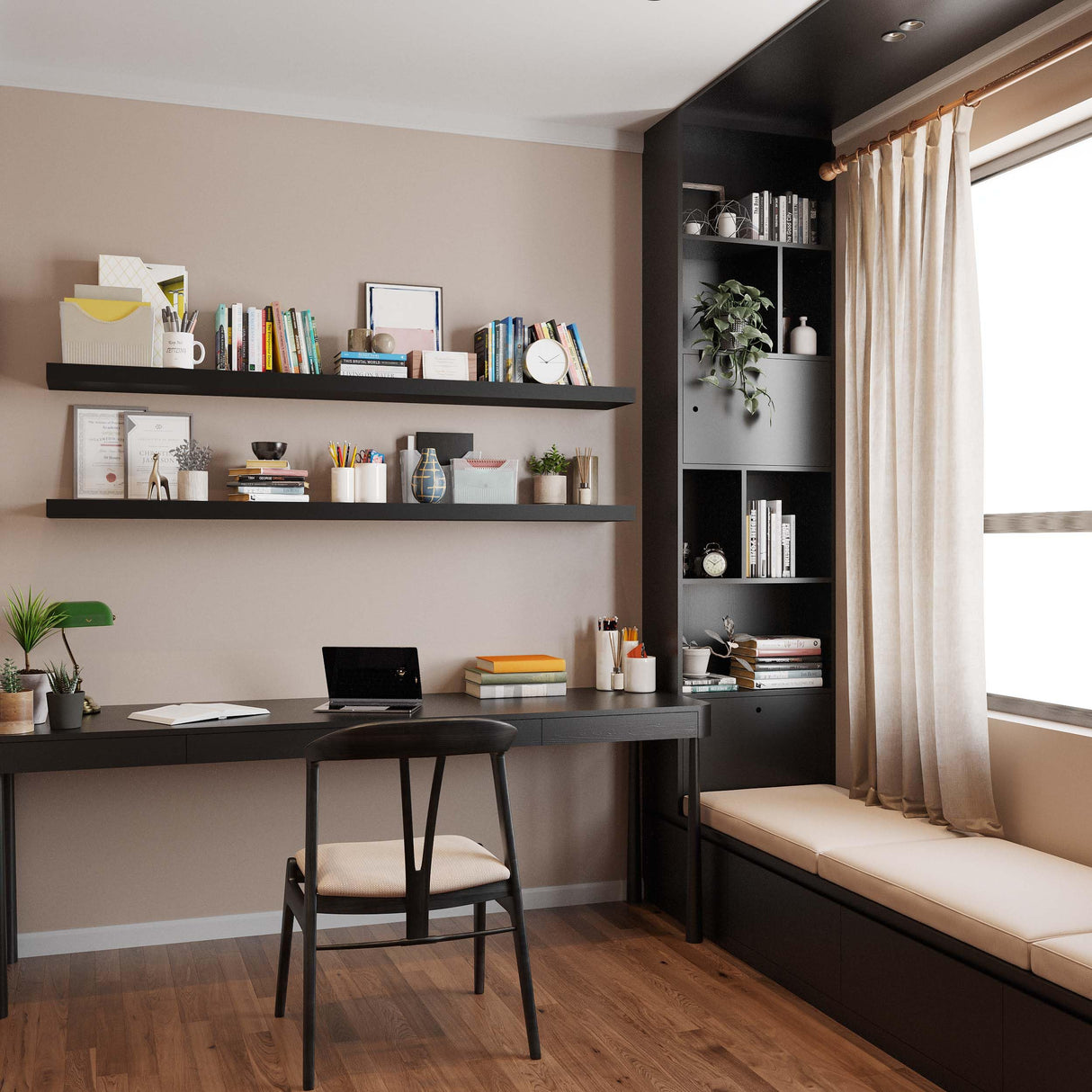 Ronda 72 inch Long Wall Floating Shelf, Black Wall Mounted Book Shelves for Kitchen