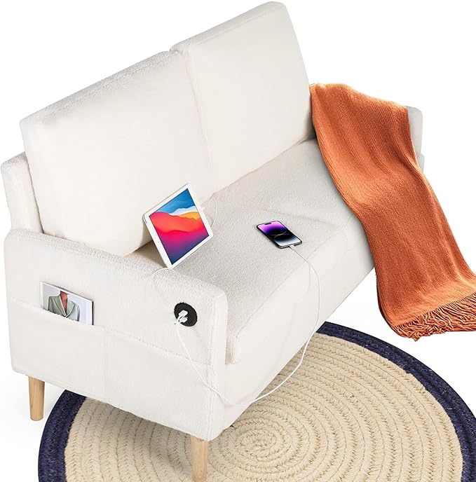 Modern Fabric Loveseat Sofa with 2 USB Charging Ports