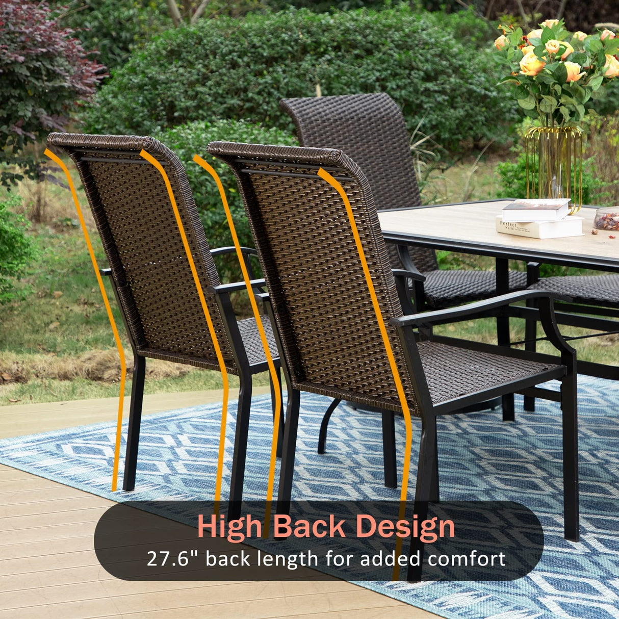 Patio Dining Set 5 Piece Wicker Outdoor Table Furniture Set, 4 High-Back Rattan Backyard Garden Chairs a