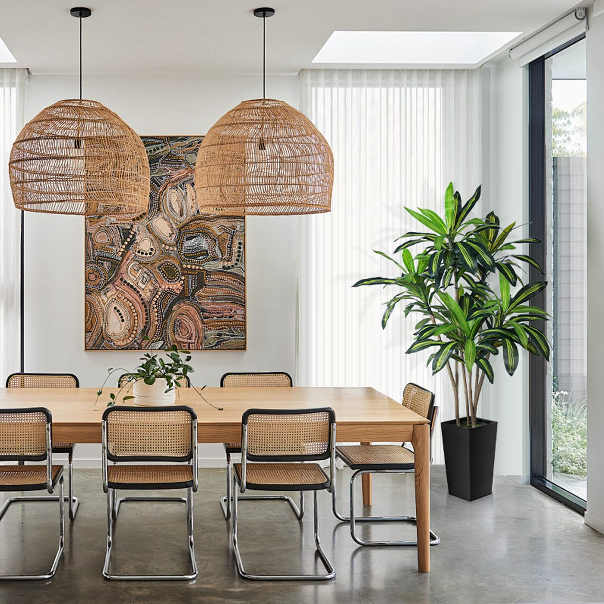 Artificial Dracaena Tree - 5.5FT Faux Tree with Black Tall Planter -Dracaena Artificial Plant for Modern