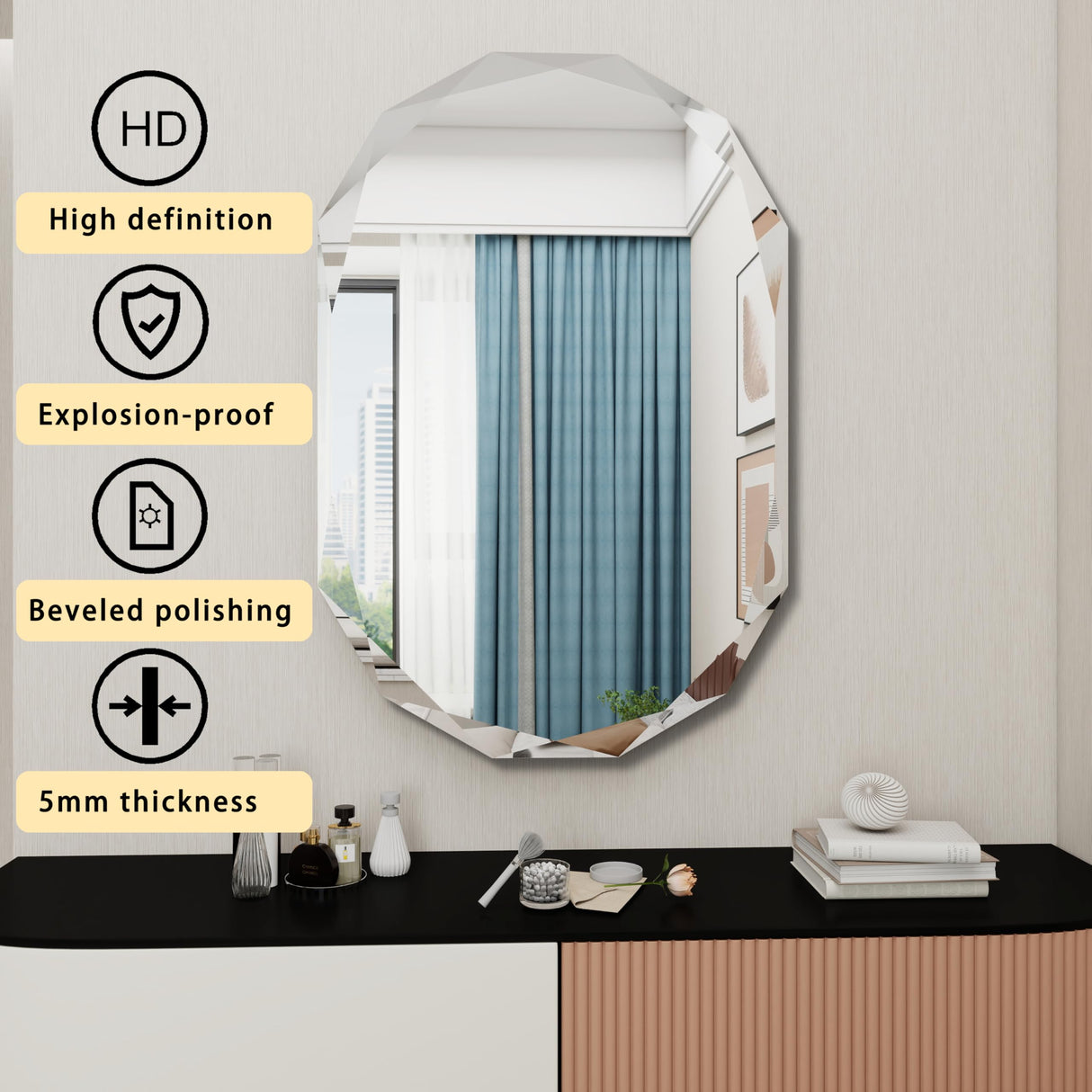 22x30 Inch Beveled Bathroom Mirror - Frameless Wall Mirror