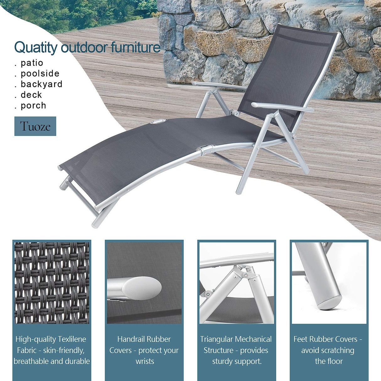 Outdoor Chaise Lounge Chairs Patio Furniture Adjustable Folding Recliner