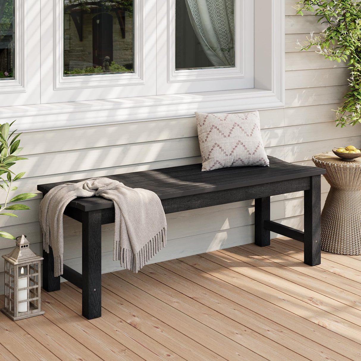 Outdoor Bench, 2-Person Patio Backless Bench, All-Weather HIPS Garden Bench