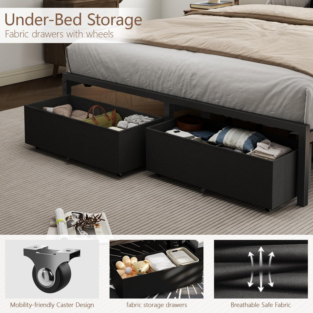 Full Size Upholstered Bed Frame with LED Lights & USB Charging