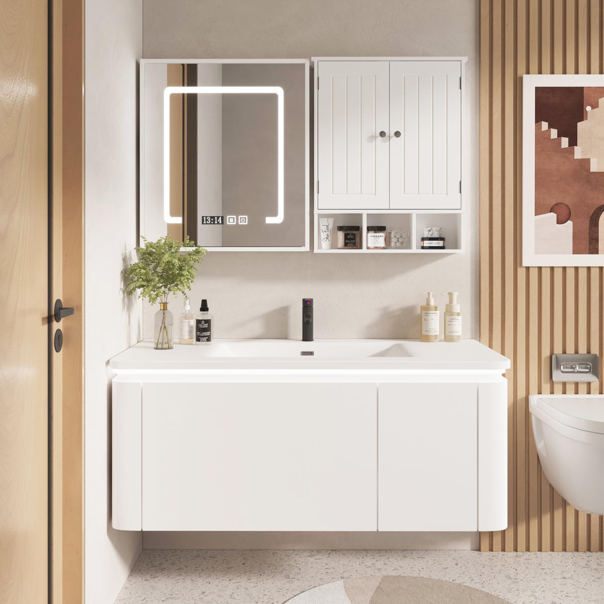 Bathroom Medicine Cabinet 2 Doors with 3 Open Shelves, Over The Toilet Storage