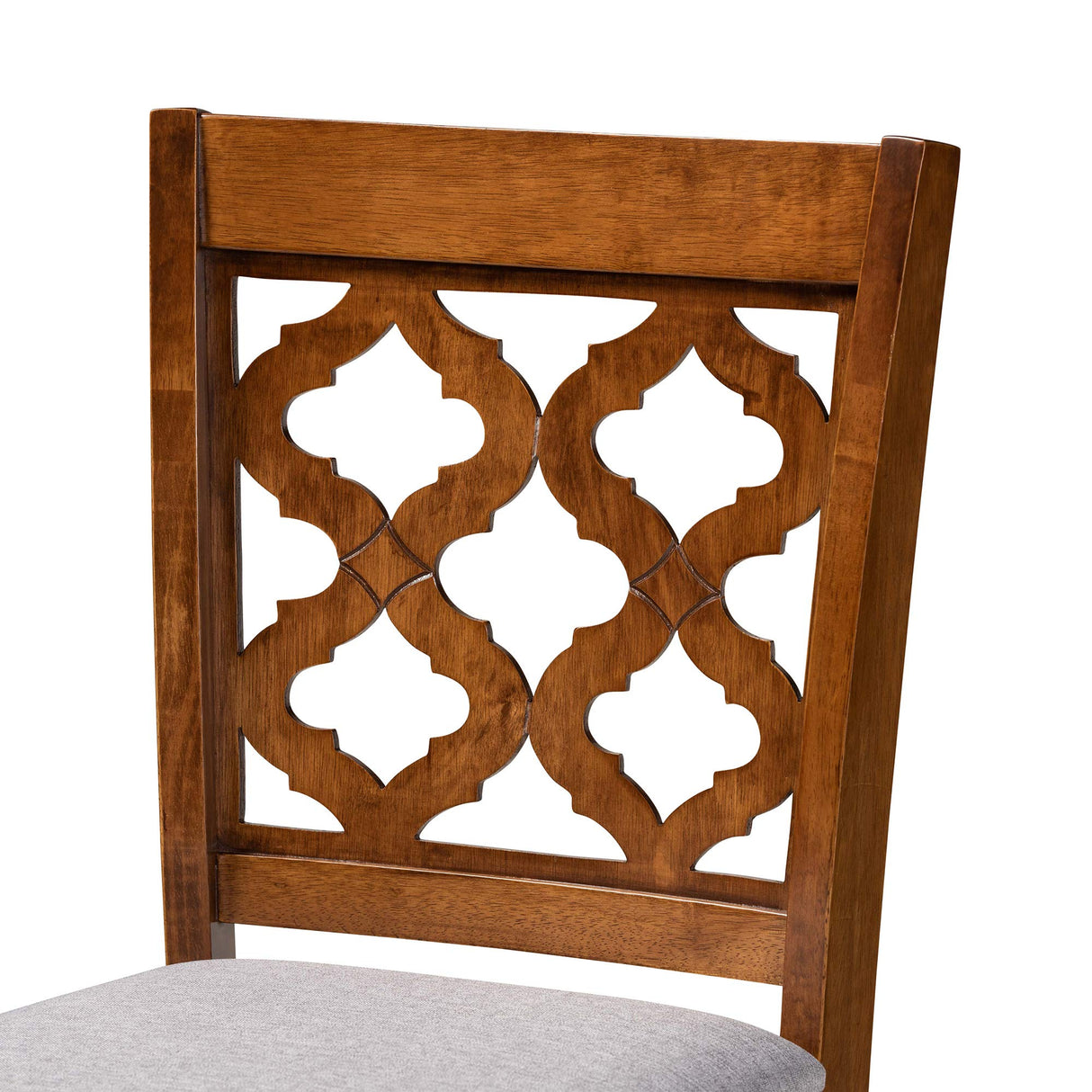 Pub Set and Pub Set Pub Set Grey Fabric Upholstered and Walnut Brown Finished Wood