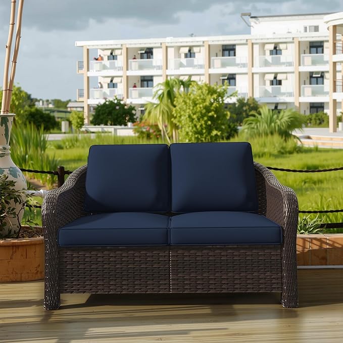 4 Pieces Outdoor Patio Conversation Furniture Set - 55" PE Rattan Sofa | Coffee Table