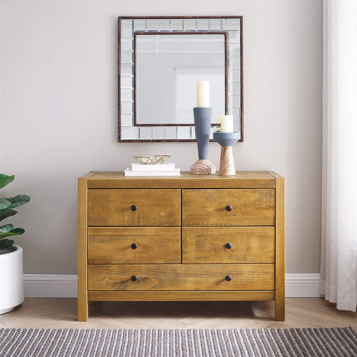 Rustic Wood with 5-Drawer Dresser
