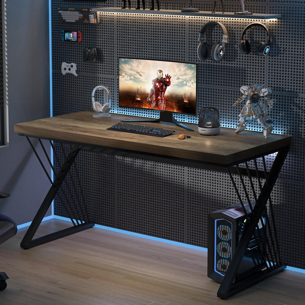 Computer Desk, Modern Home Office Desk, Wood and Metal Study Writing Gaming Table