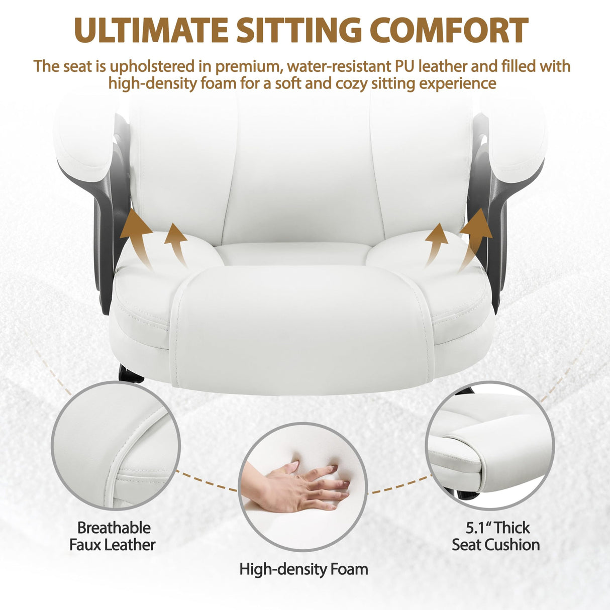 High Back Executive Office Chair - Ergonomic Faux Leather with Large Seat