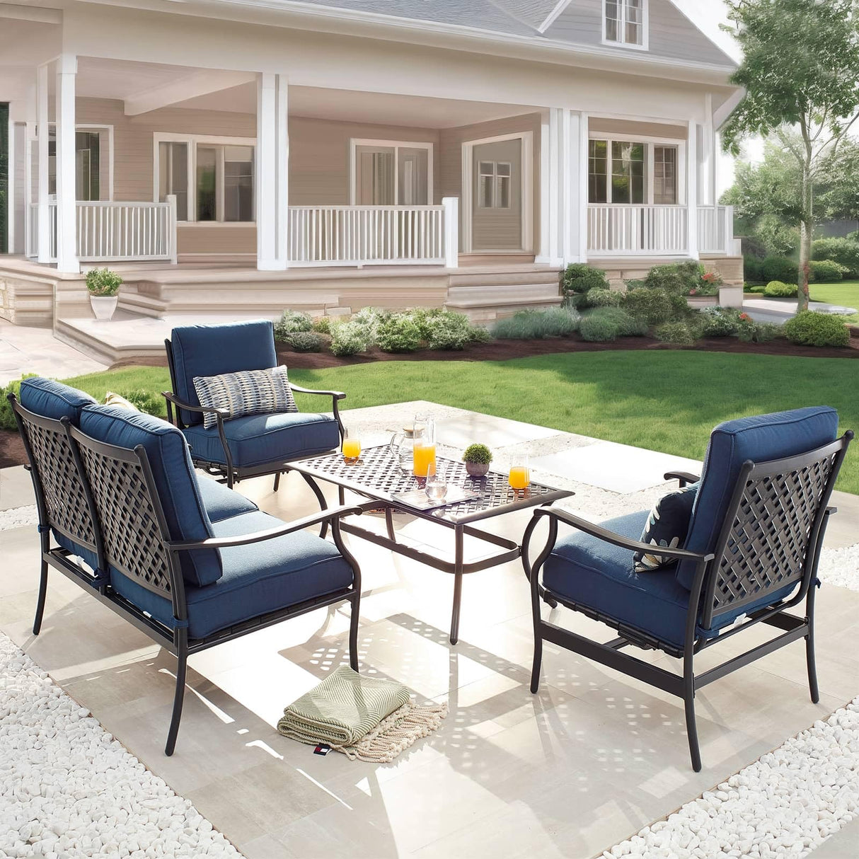 Patio Conversation Set 4 Pieces Cushioned Outdoor Furniture Sets with All Weather Frame
