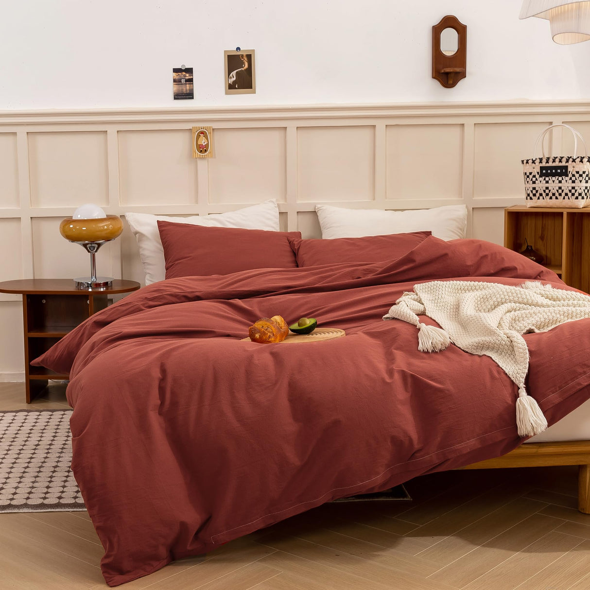 Duvet Cover King Size - Linen Feel Textured Organic Natural 100% Washed Cotton