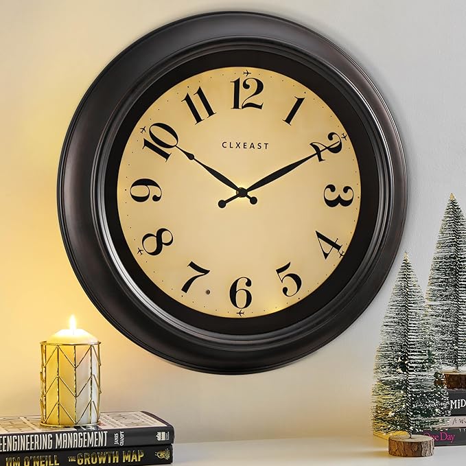 18 Inch Illuminated Wall Clock with Smart LED Light Sensor, Large Modern World Map Wall Clocks