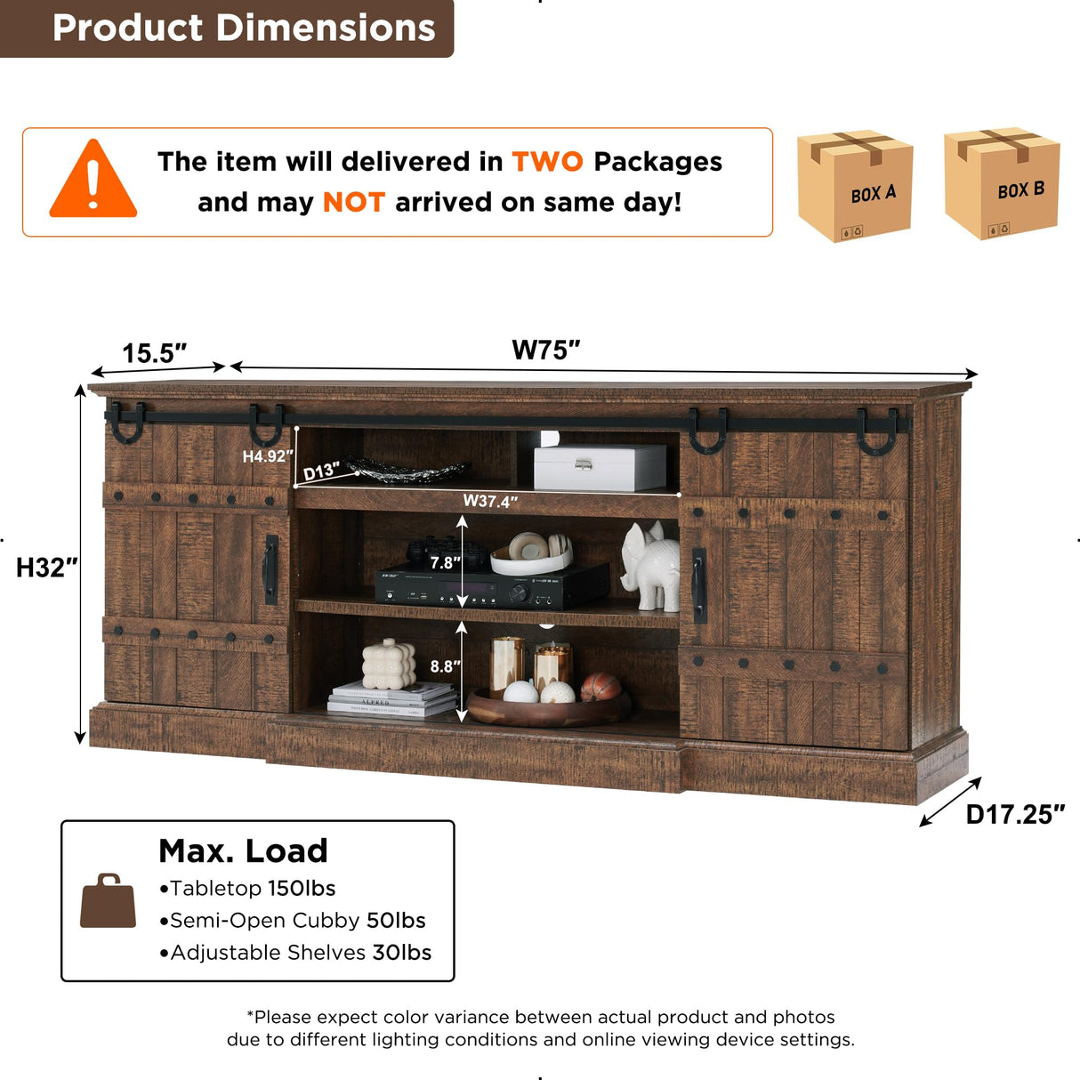 Farmhouse 75" TV Stand for 80 85 Inch TV, Rustic Media Console Table with Sliding