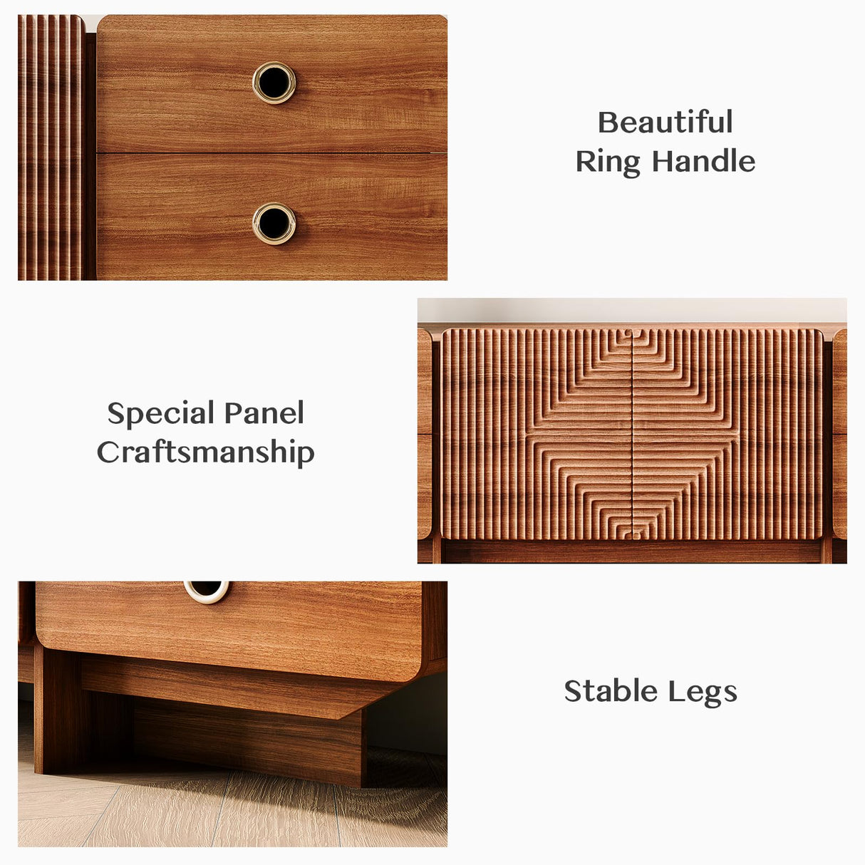 Inch TV, Mid Century Modern Entertainment Center with 4 Drawers,Storage Cabinet, Large Boho Media TV Console, 66 inch Long Television Stand for Living Roo