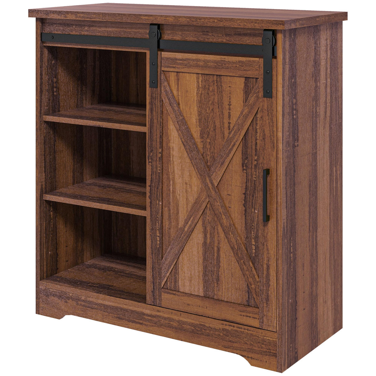 Farmhouse Coffee Bar Cabinet, 33" Buffet Sideboard with Sliding Barn Door and Adjustable Shelf, Kitchen Buffet Cabinet, Brown