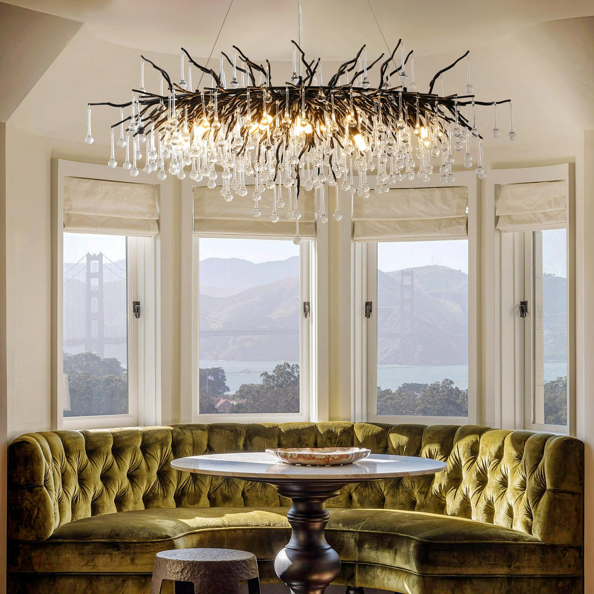 Black Chandelier, Modern Crystal Chandelier Frosted Tree Branch Chandelier Large Kitchen