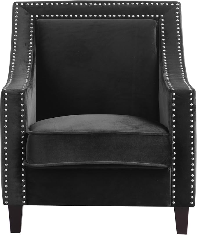 Camren Accent Club Chair Velvet Upholstered Swoop Arm Silver Nailhead Trim Espresso