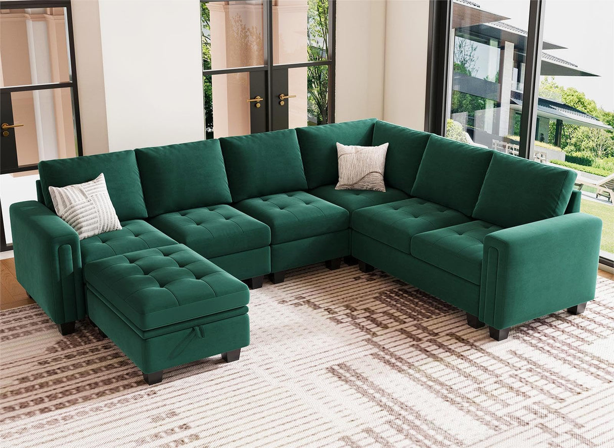 Sectional Sofa Couch 7-Seater Convertible Sectional Sofa Velvet Modular Sectional