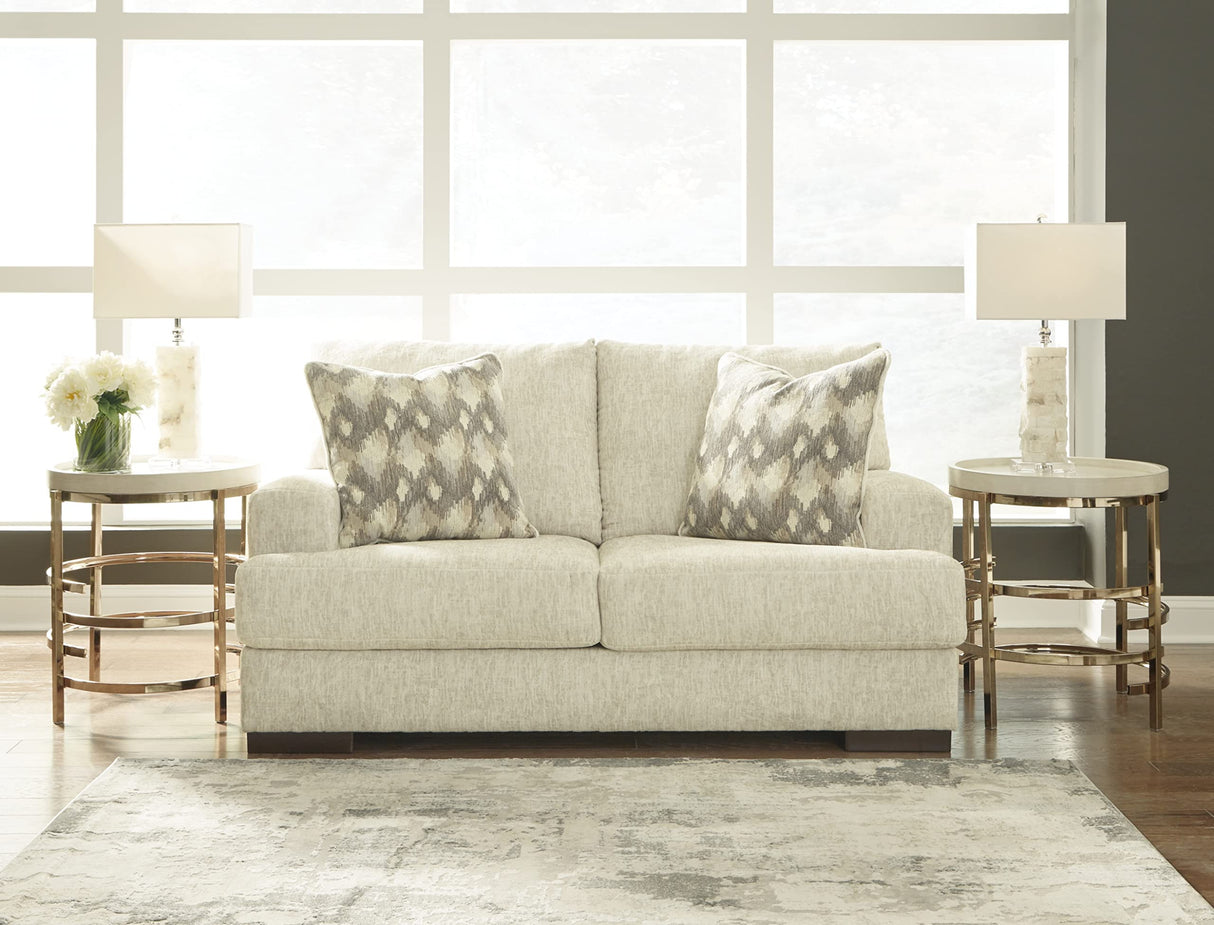 Caretti Contemporary Loveseat with Accent Pillows, Beige