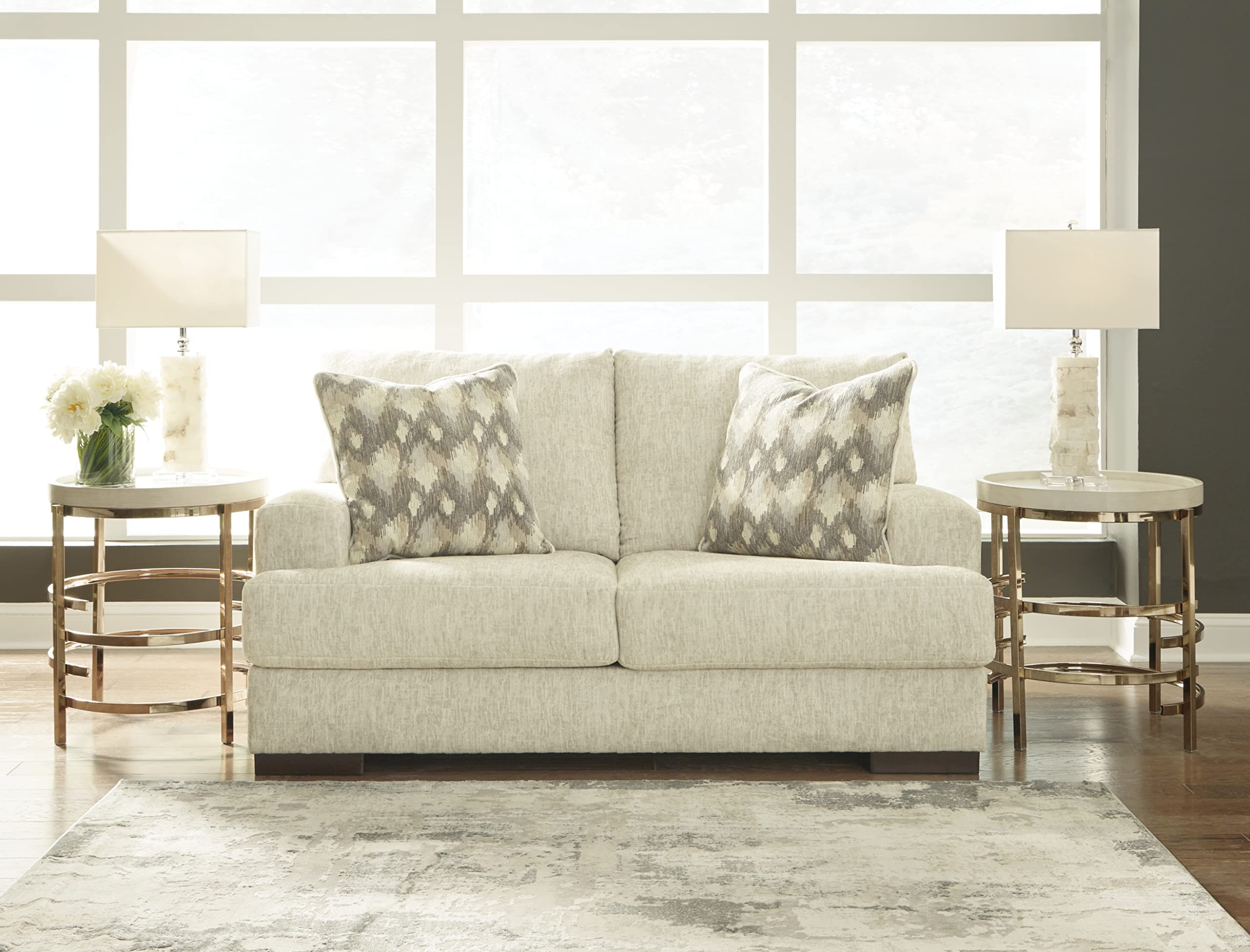 Caretti Contemporary Loveseat with Accent Pillows, Beige