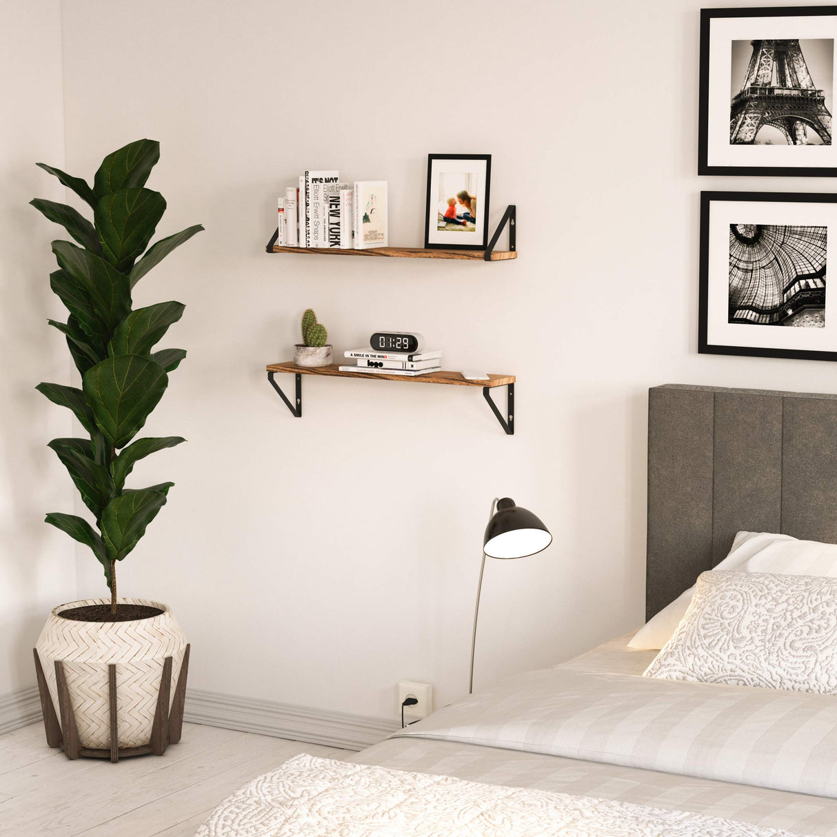 Ponza Floating Shelves for Living Room Wall Decor, 24" Wood Wall Bookshelves