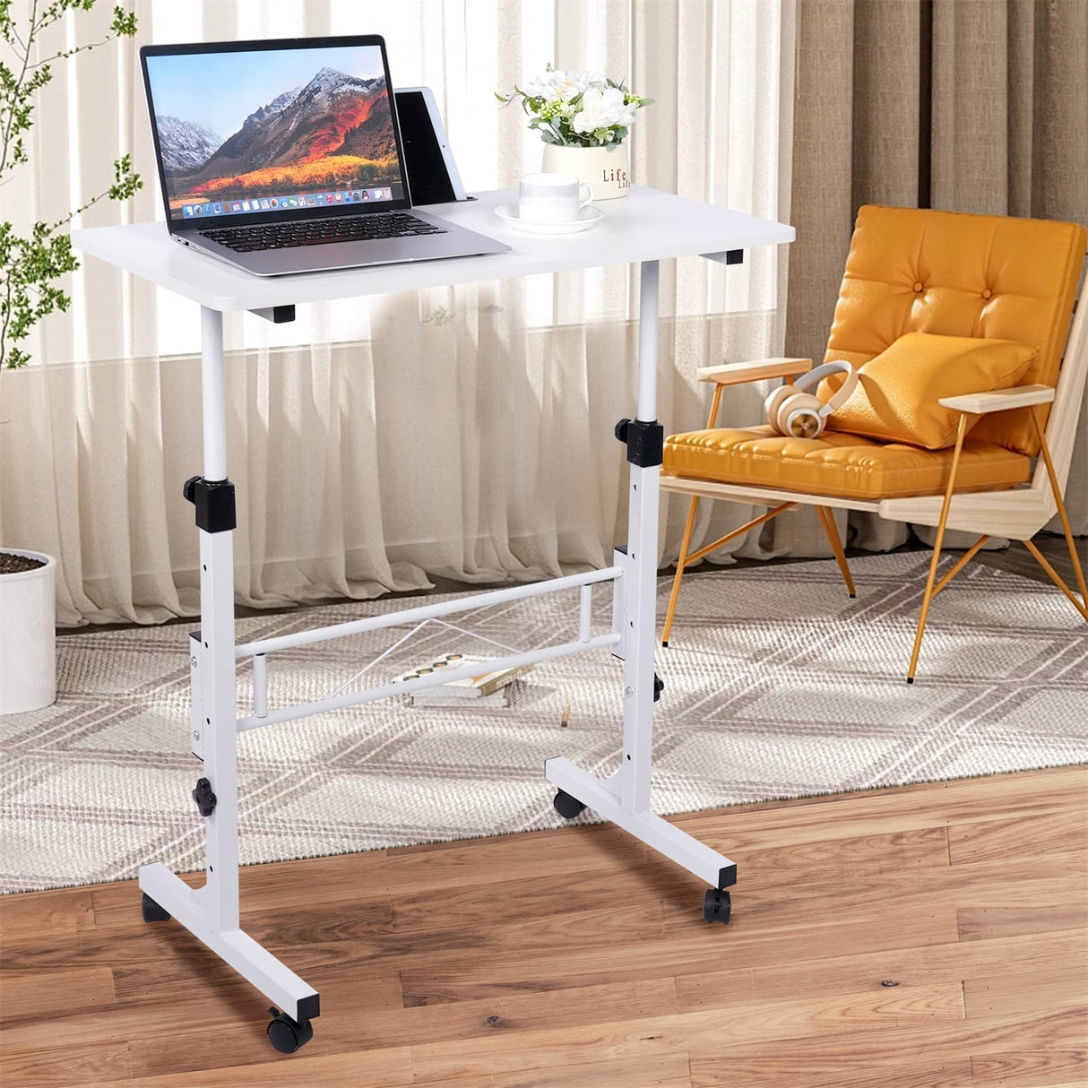 Standing Desk Adjustable Height, Mobile Stand Up Desk with Wheels Small Computer