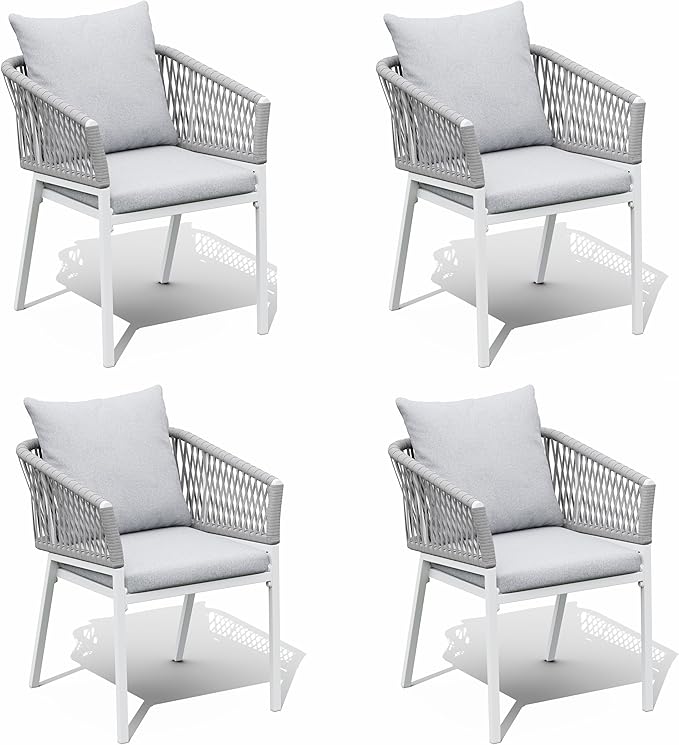 Patio Dining Chairs Set of 2, Outdoor Aluminum Dining Chairs with Woven Rope